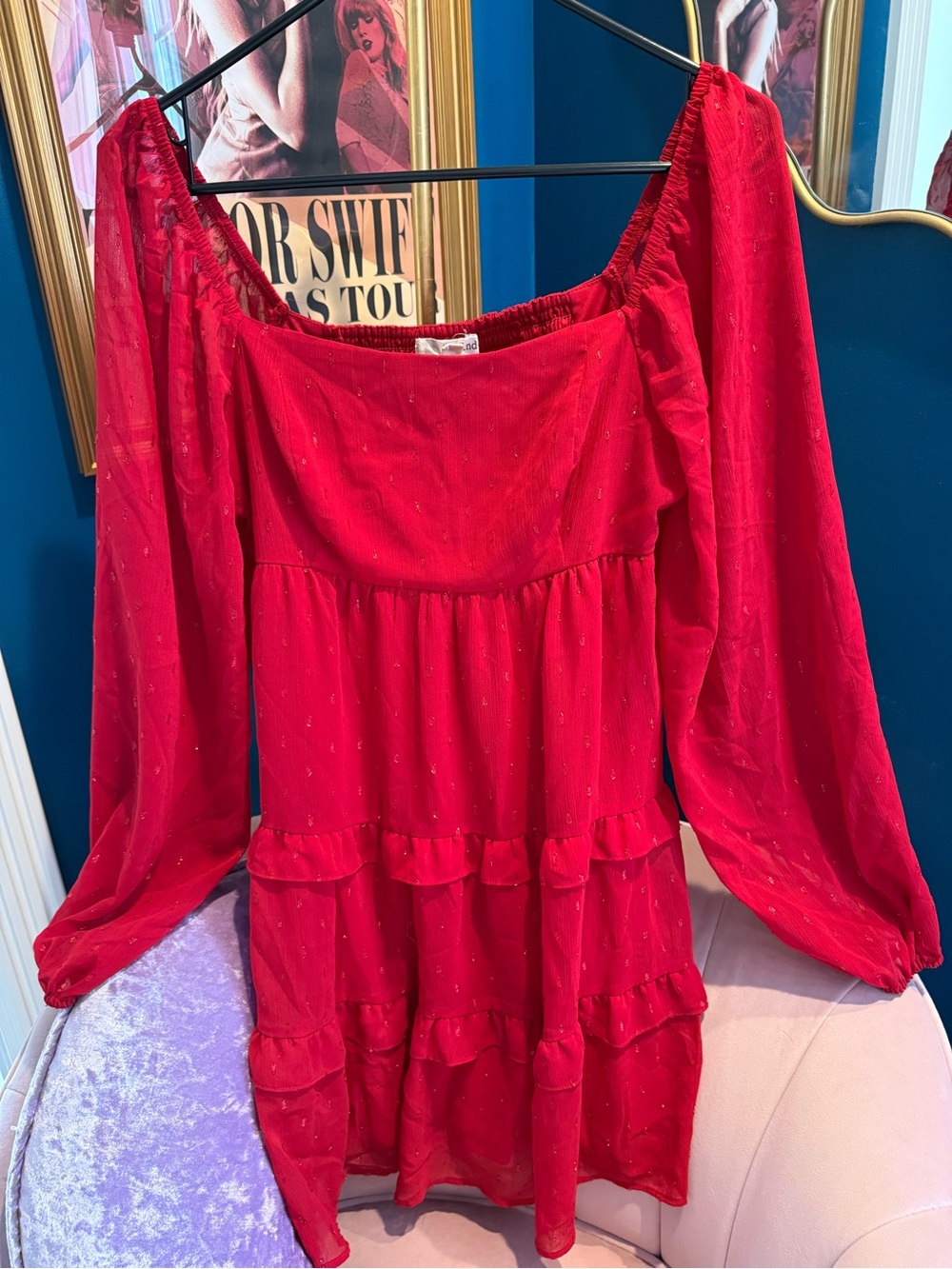Rewind Red Off-Shoulder Ruffle Dress
